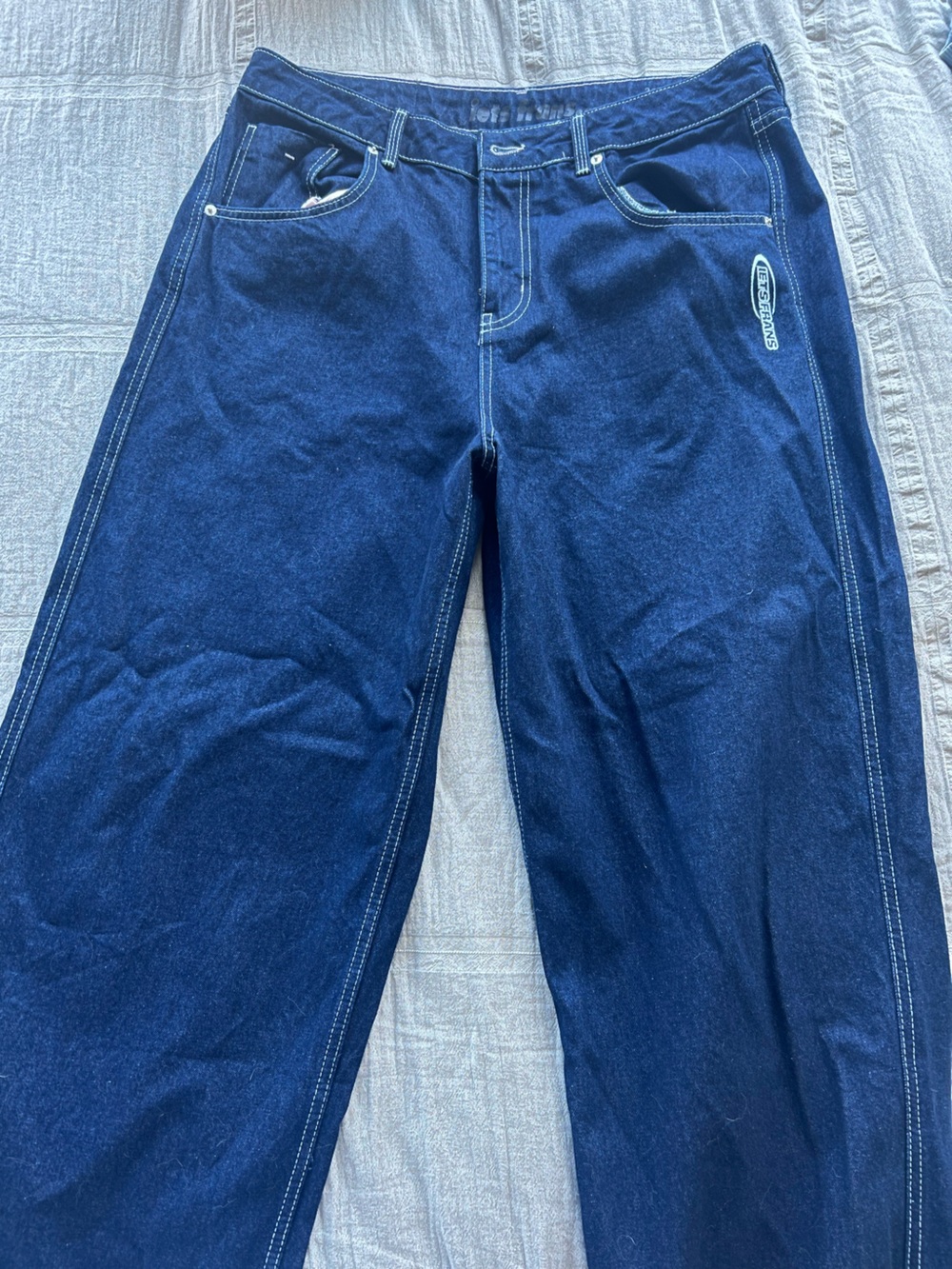 Iets Frans Dark Blue Relaxed Fit Jeans with logo detailing on the back